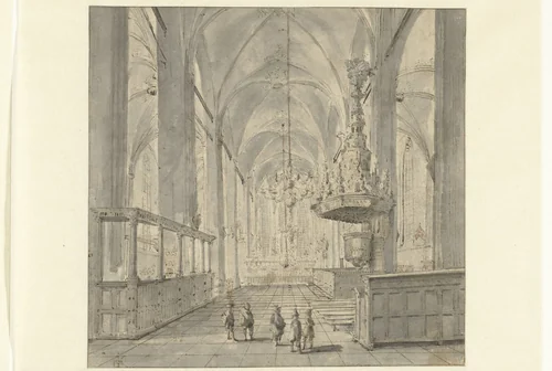 Interieur van de Sint-Michaëlskerk te Zwolle by Jan Gerritsz van Cuylenburg, drawing, 1600-1699