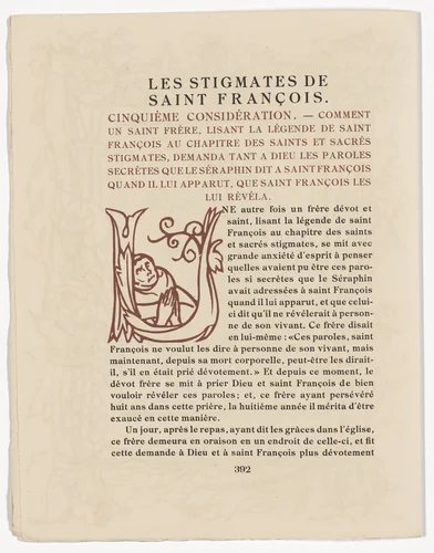 Pictorial initial (page 392) from Les Petites Fleurs de St. François (The Little Flowers of St. Francis) by Émile Bernard, illustrated book, 1928