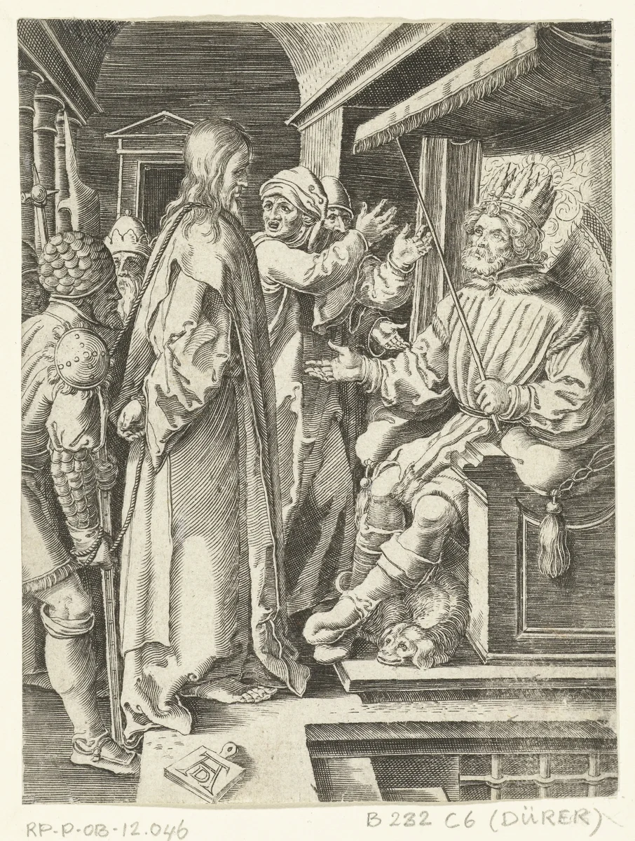 Christus voor Herodes by anonymous, print, 1510-1699