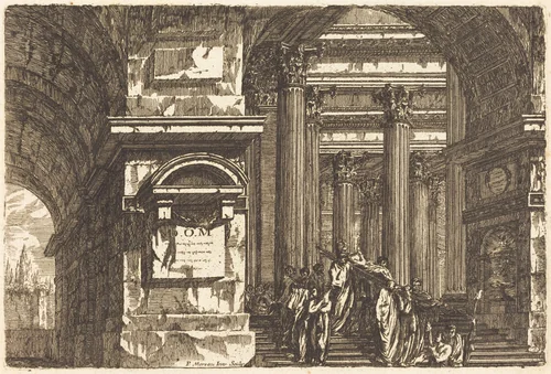 The Entrance of a Temple by Pierre Moreau, print, 1682-1762