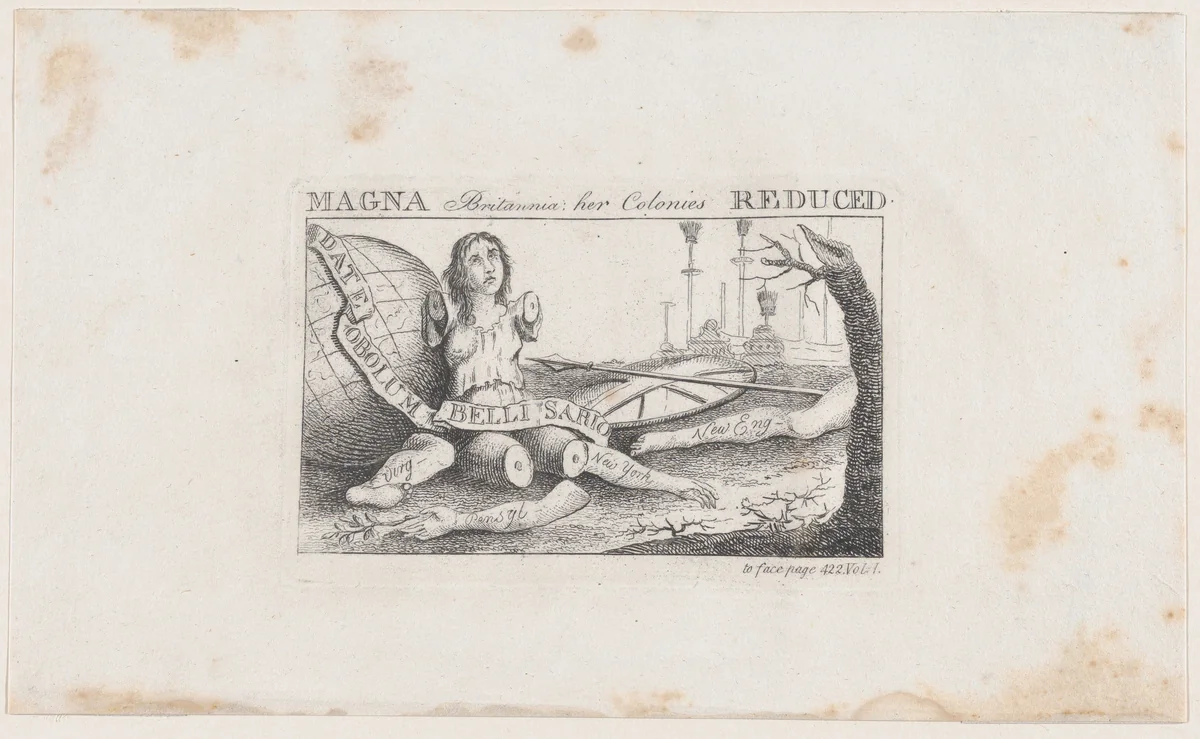 Magna Britannia: Her Colonies Reduced by Benjamin Franklin, print, 1766-1833