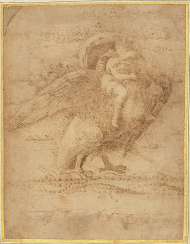 Jupiter and Ganymede Above an Extensive Landscape by Giovanni Bellini, drawing, 1490-1499
