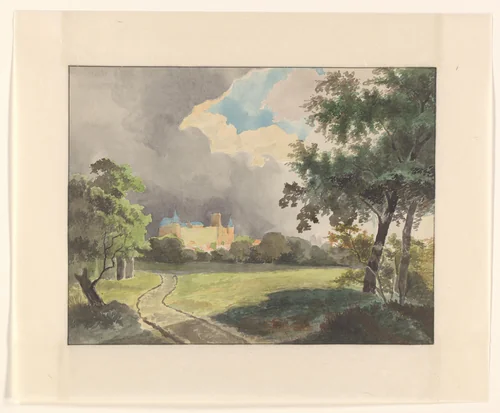 Landschap met kasteel by Johannes van Reijn, drawing, 1800-1900