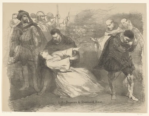 Scène uit het toneelstuk Fatma by Charles Rochussen, print, 1859-1864