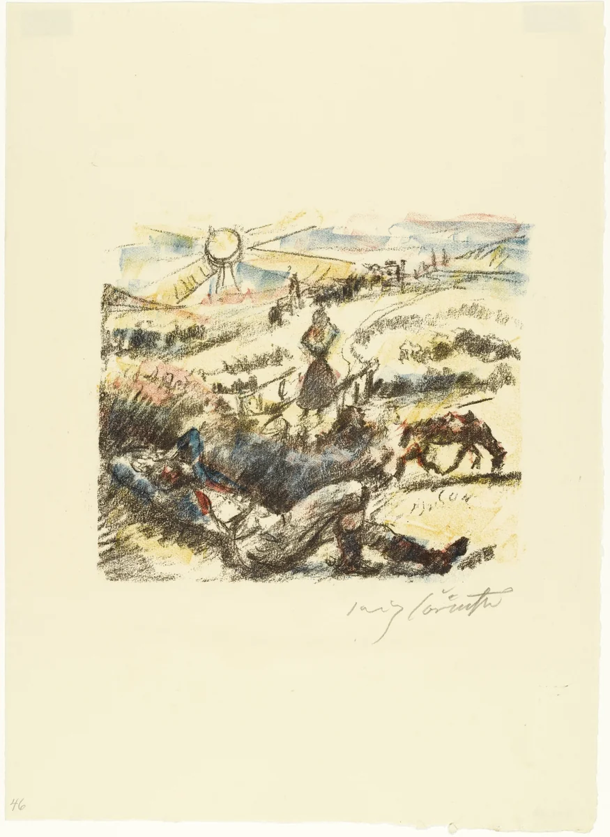 The Young Hunter Catches Sight of Aline (Der junge Jäger erblickt Aline) from The Queen of Golconda (Die Königin von Golkonde) by Lovis Corinth, print, 1920