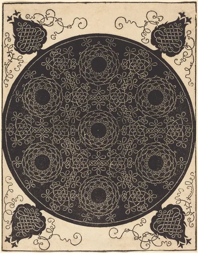 The Fourth Knot (combining seven circular groups of knots with black centers) by Albrecht Dürer, print, 1506-1507