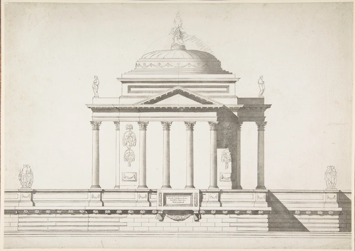Elevation of a Domed Corinthian Temple by anonymous, drawing, 1700-1800