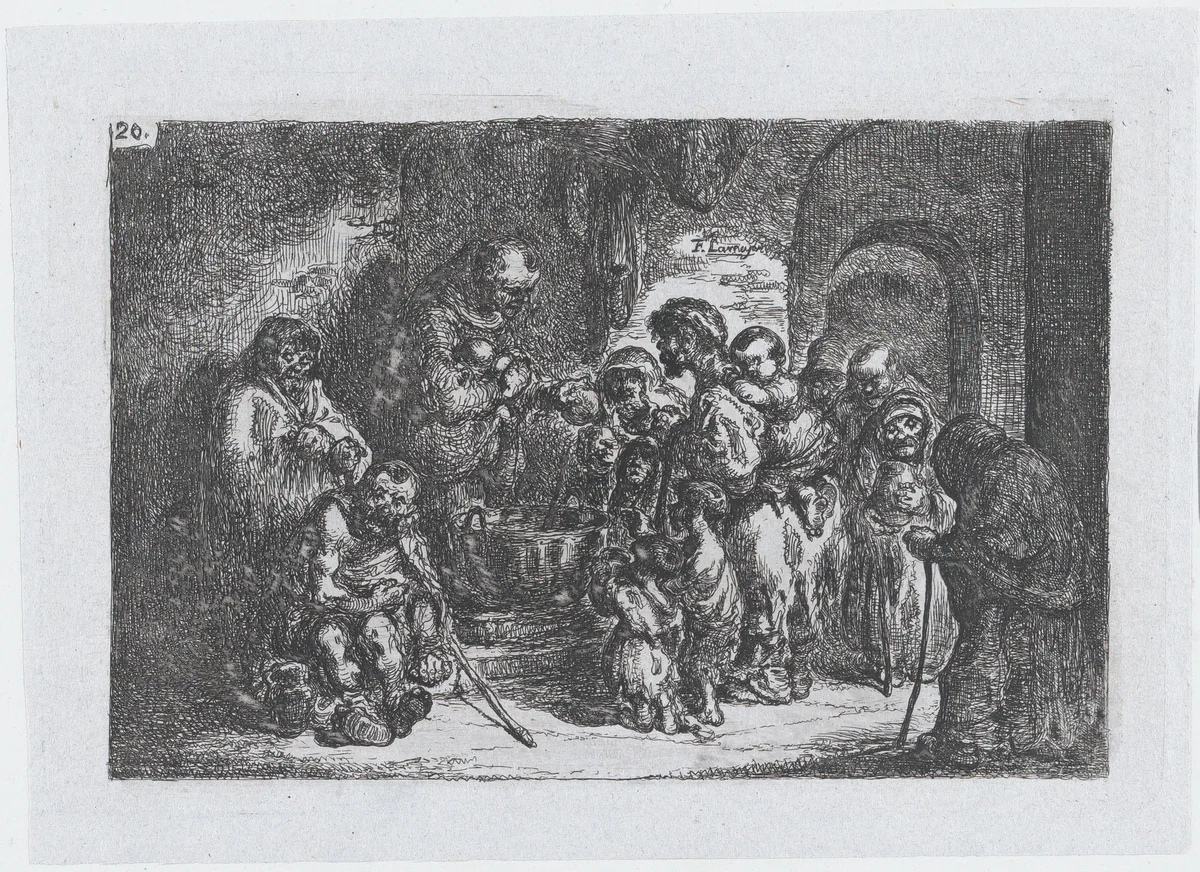 Plate 20: a priest giving food to the poor, from the series of customs and pastimes of the Spanish people by Francisco Lameyer, print, 1850