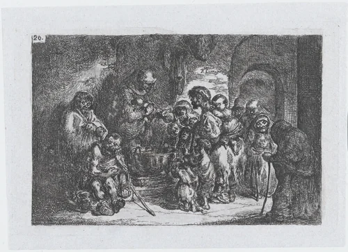 Plate 20: a priest giving food to the poor, from the series of customs and pastimes of the Spanish people by Francisco Lameyer, print, 1850