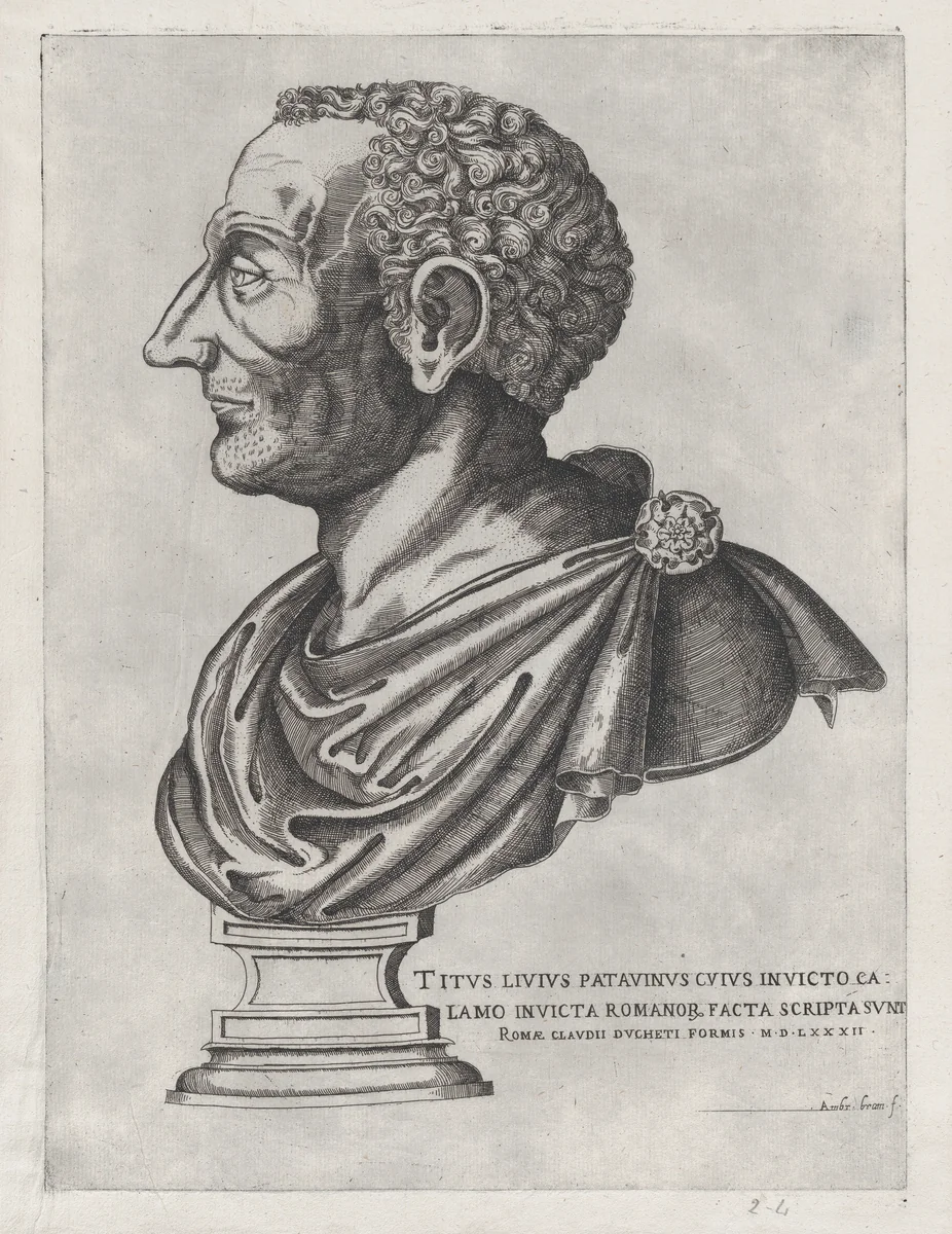 Bust of Livy, from "Speculum Romanae Magnificentiae" by Giovanni Ambrogio Brambilla, print, 1582