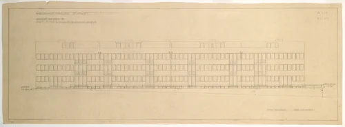 Weissenhof Apartment House, "The Dwelling" Exhibition, Stuttgart, Germany, East elevation by Ludwig Mies van der Rohe, mies van der rohe archive, 1926