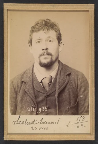 Sachet. Edmond. 27 ans, né à Mézières (Ardennes). Typographe. Anarchiste. 1/3/94. by Alphonse Bertillon, photograph, 1894
