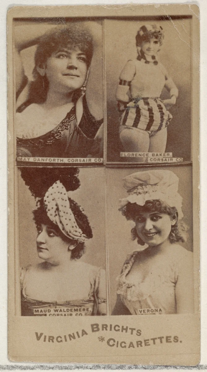 May Danforth, Corsair Co./ Florence Baker, Corsair Co./ Maud Waldemere, Corsair Co./ Verona, from the Actors and Actresses series (N45, Type 4) for Virginia Brights Cigarettes by Allen & Ginter, photograph, 1885-1891