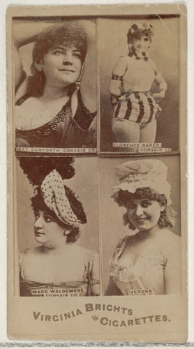 May Danforth, Corsair Co./ Florence Baker, Corsair Co./ Maud Waldemere, Corsair Co./ Verona, from the Actors and Actresses series (N45, Type 4) for Virginia Brights Cigarettes by Allen & Ginter, photograph, 1885-1891