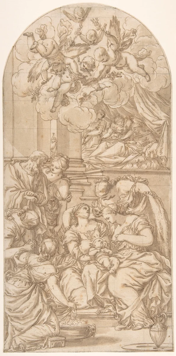 Birth of St. John the Baptist by Valentin Lefebvre, drawing, 1650-1682
