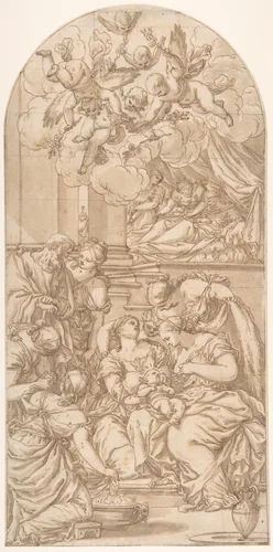 Birth of St. John the Baptist by Valentin Lefebvre, drawing, 1650-1682