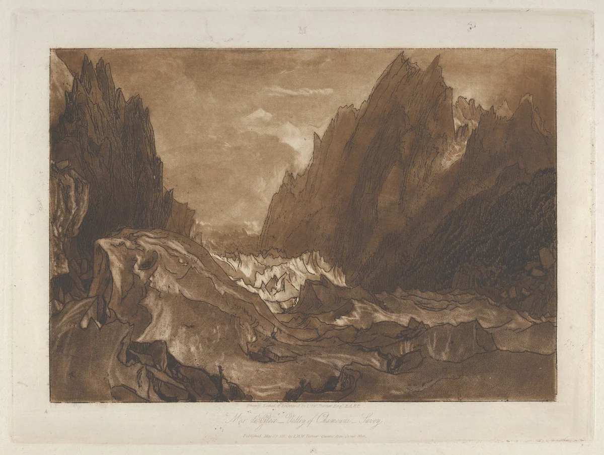 Mêr de Glace, Valley of Chamouni-Savoy (Liber Studiorum, part X, plate 50) by Joseph Turner, print, 1812