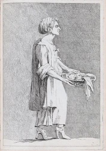 Rita Pontani, Laundress at the French Academy in Rome (?), pl. XII from "Recueil de caricatures" by Ange Laurent de La Live de Jully, print, 1749-1759