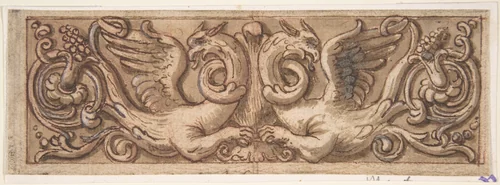 Design for a Frieze with Two Griffins by anonymous, drawing, 1650-1700