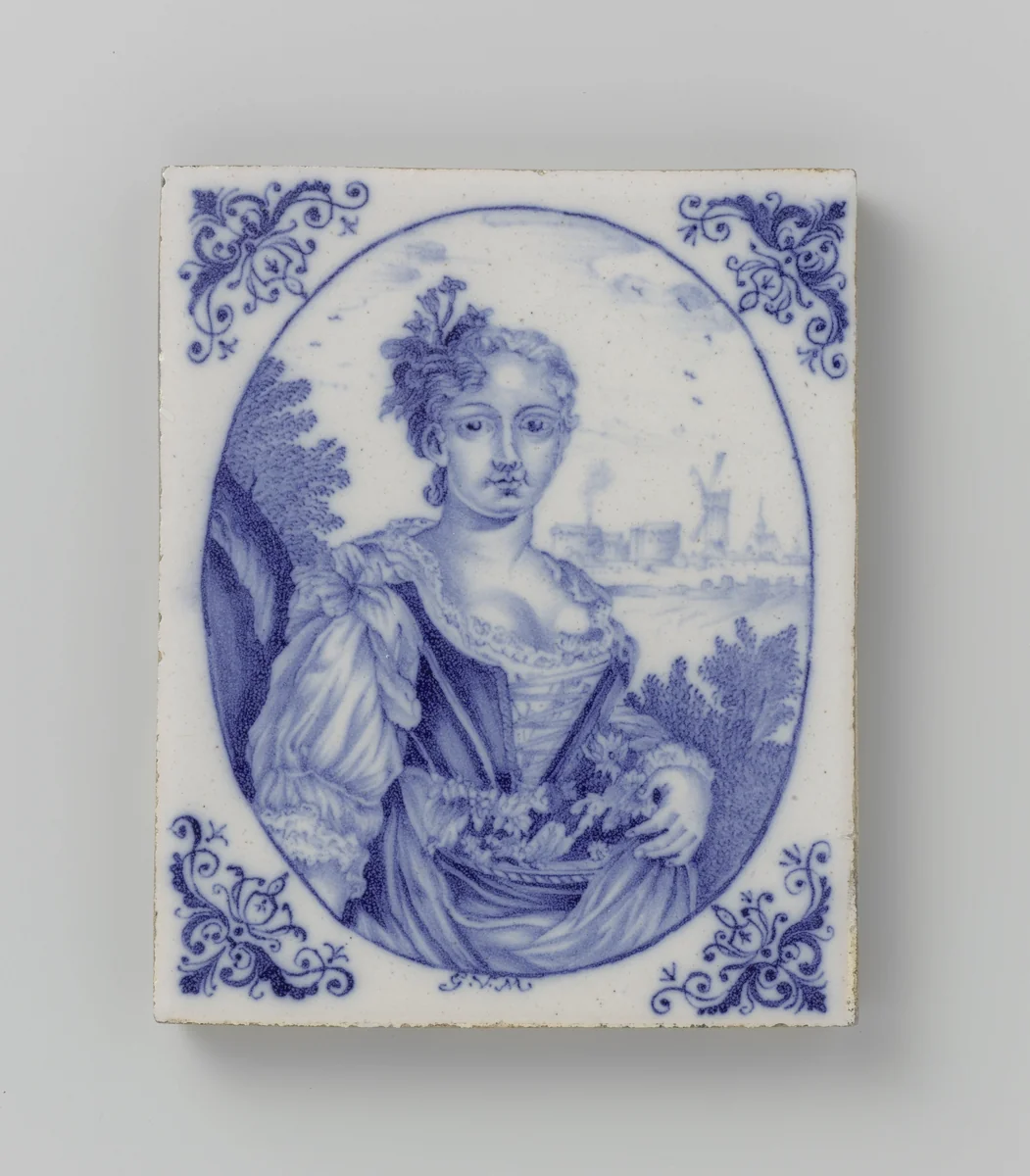 Decorative tile with a Portrait of a Woman by anonymous, other, 1735-1750