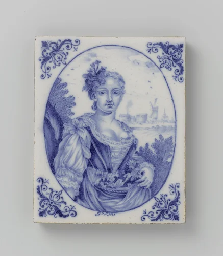Decorative tile with a Portrait of a Woman by anonymous, other, 1735-1750