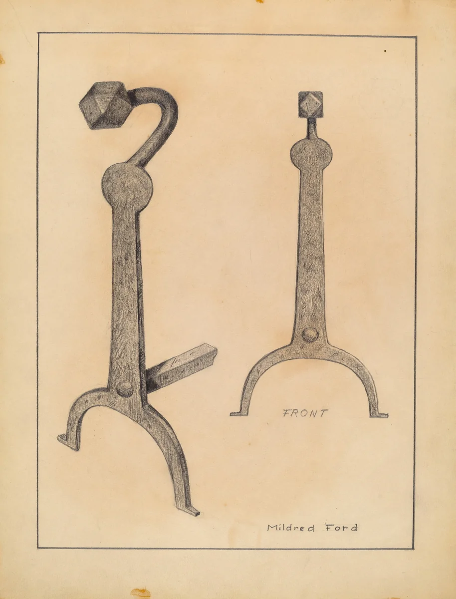 Andiron by Mildred Ford, index of american design, 1936