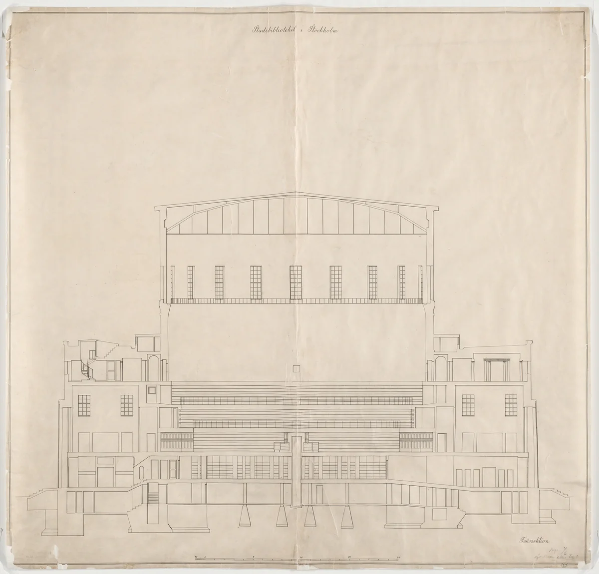 Public Library, Stockholm, Sweden, Section by Erik Gunnar Asplund, architecture