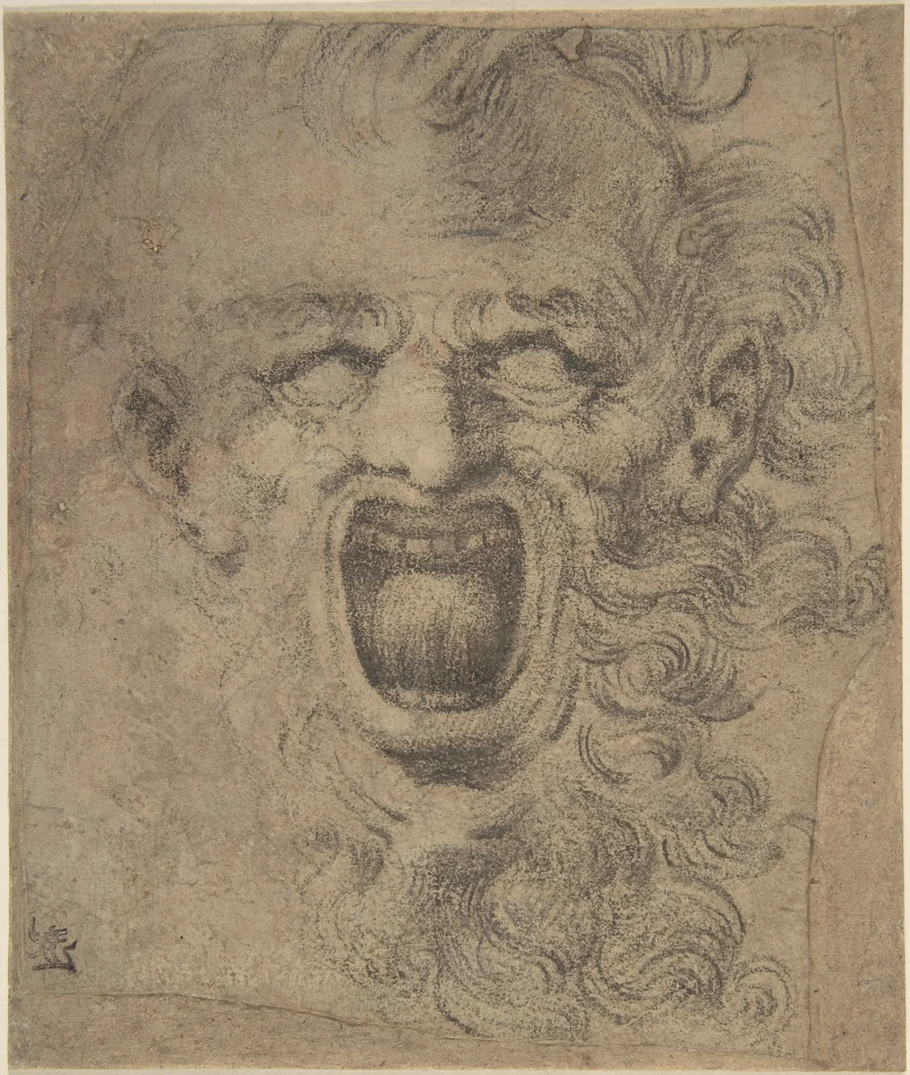 Grotesque Head with Curly Beard by anonymous, drawing, 1500-1699