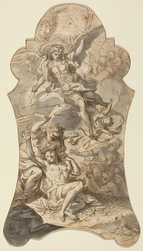 The Holy Angels Protecting a Hermit from Evils by Johann Georg Bergmüller, drawing, 1726