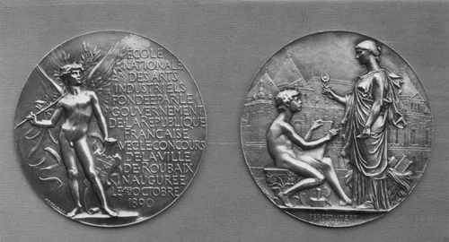 To commemorate the founding of the National School of Industrial Arts at Roubaix, 1890 by Jules-Clément Chaplain, metalwork, 1890