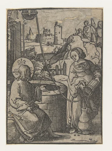 Christus en de Samaritaanse vrouw by anonymous, print, 1518-1522