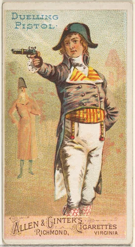 Duelling Pistol, from the Arms of All Nations series (N3) for Allen & Ginter Cigarettes Brands by Allen & Ginter, print, 1887