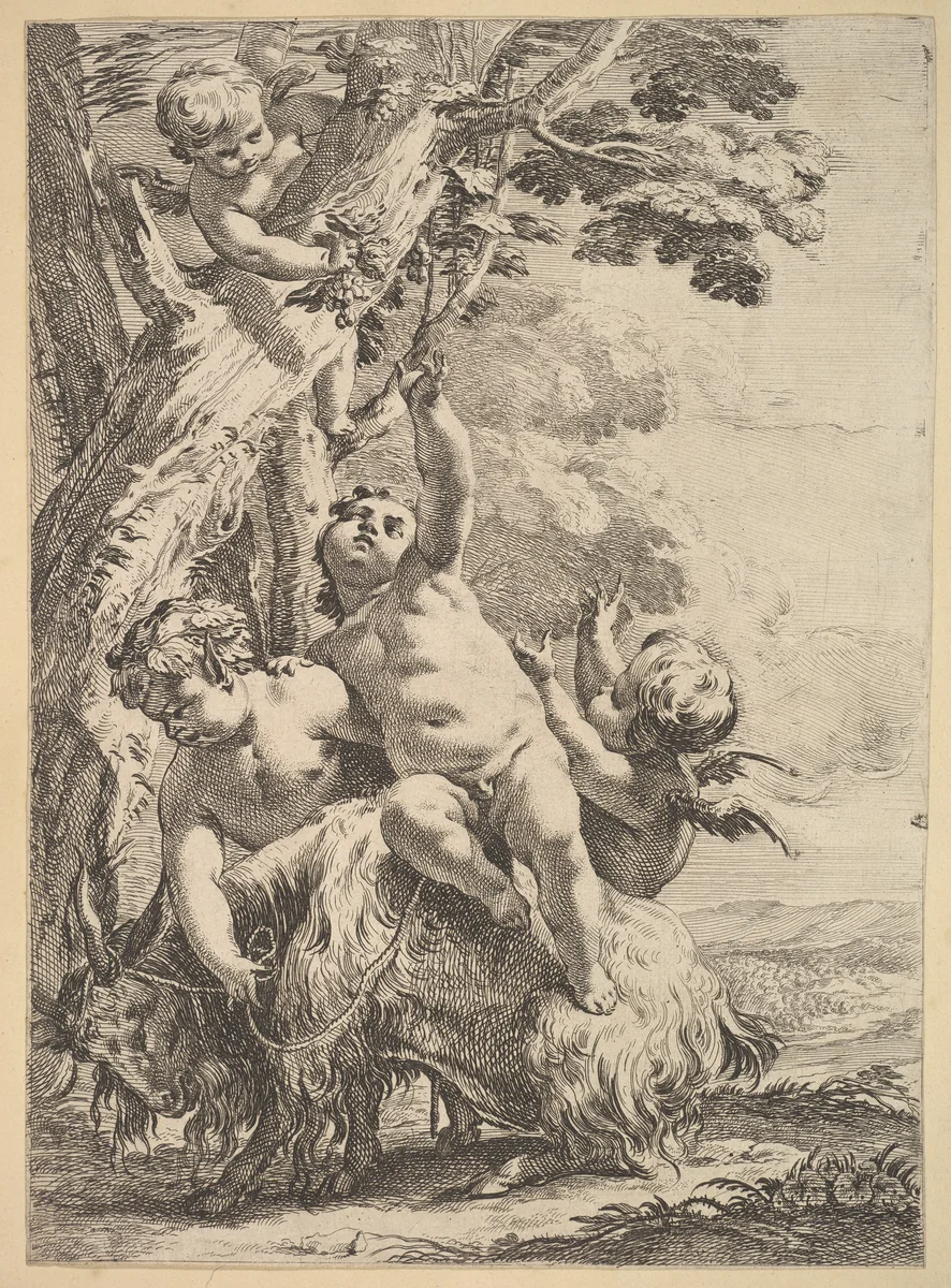 Drunken Bacchantes and Putti by anonymous, print, 1720-1799