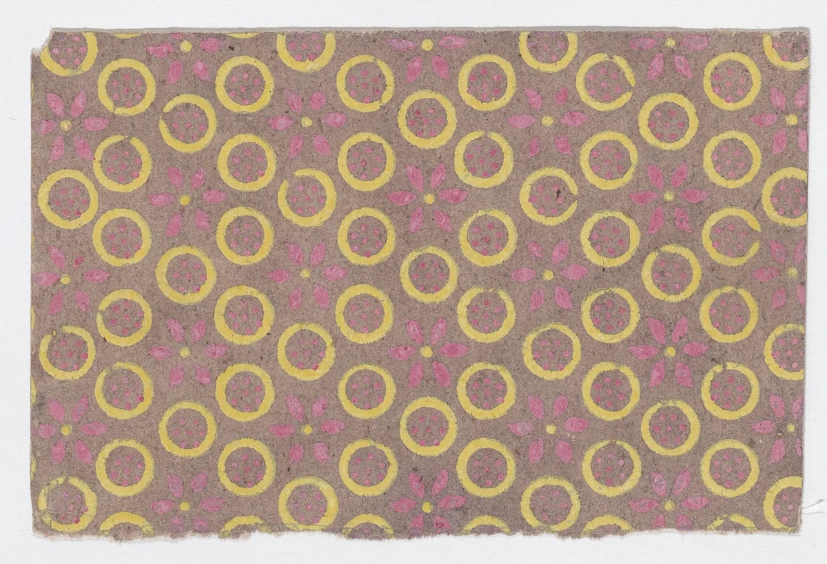 Sheet with pattern of flowers and circles by anonymous, print, 1800-1900