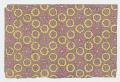 Sheet with pattern of flowers and circles by anonymous, print, 1800-1900