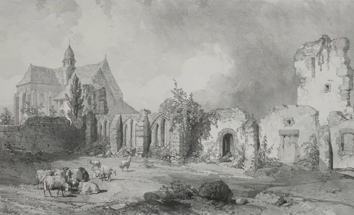Voyages pittoresques et romantiques dans l'ancienne France. Bretagne: Abbaye de Relec by Eugène Cicéri, print, 1820-1870