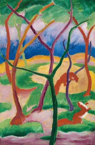 Weasels at Play by Franz Marc, painting, 1911