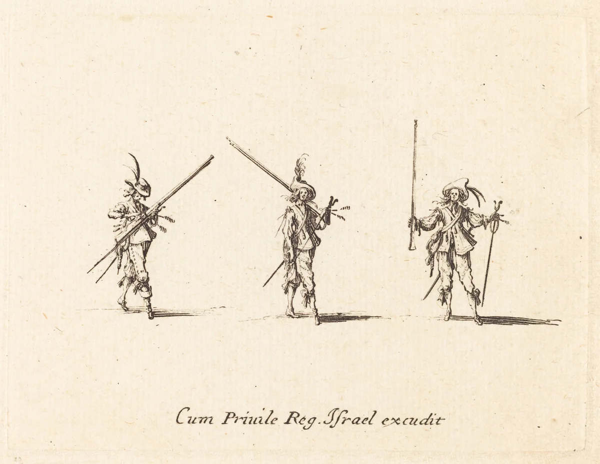 Drill with the Musket by Jacques Callot, print, 1634-1635