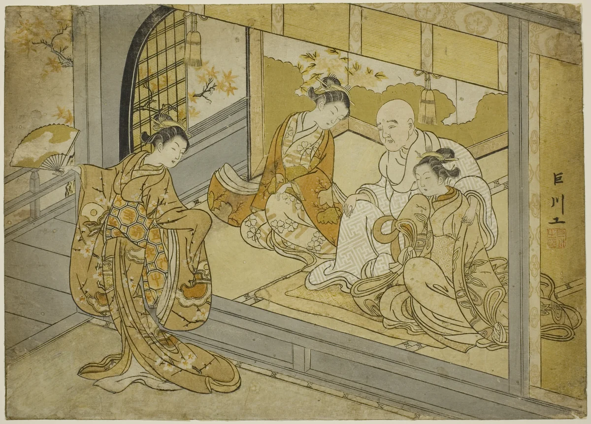 Hotoke Gozen Dancing before Taira no Kiyomori by Suzuki Harunobu (鈴木春信), print, 1765
