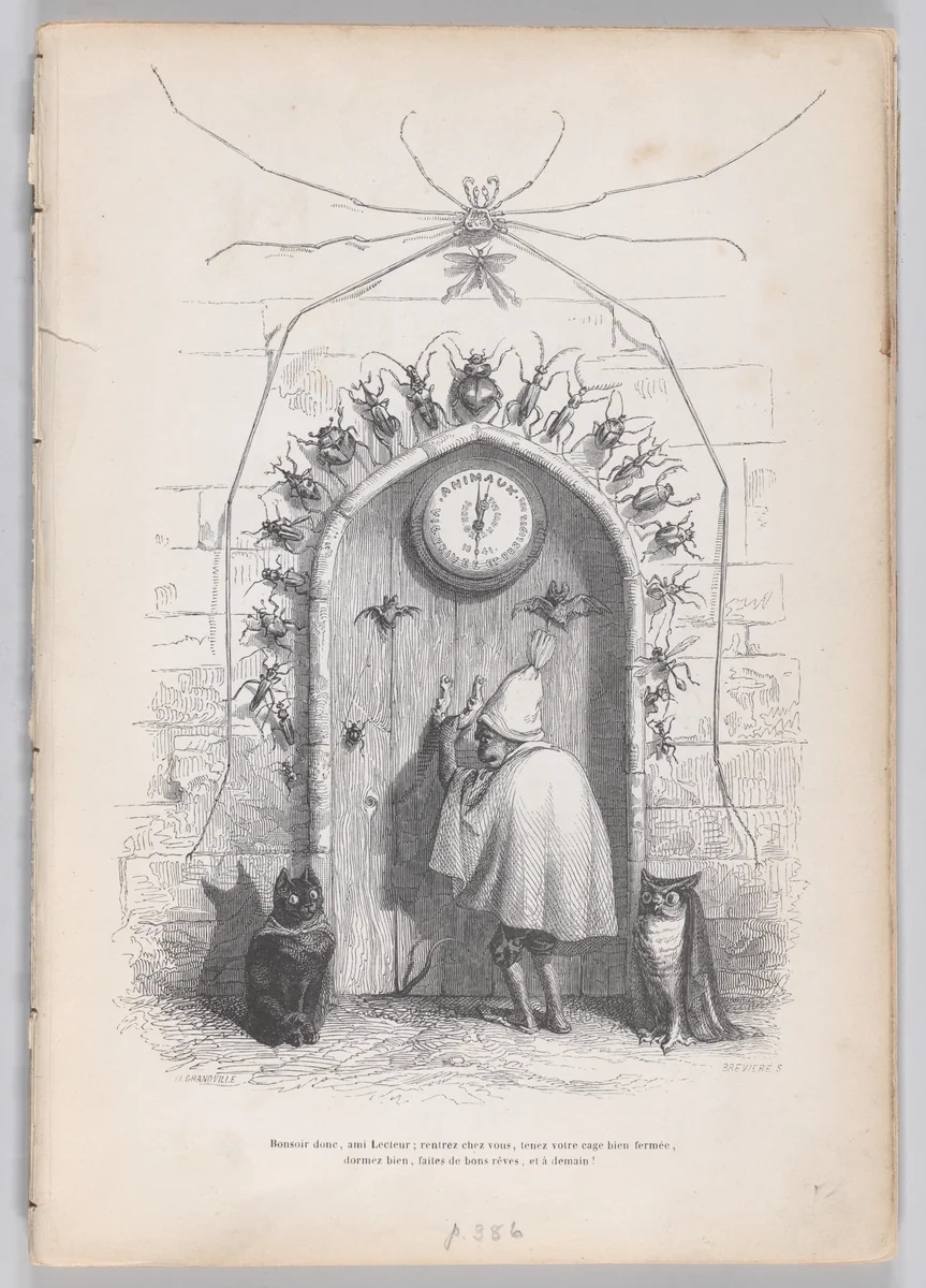 Good evening then, my friend Lecteur..., from "Scenes from the Private and Public Life of Animals" by J. J. Grandville, print, 1832-1852