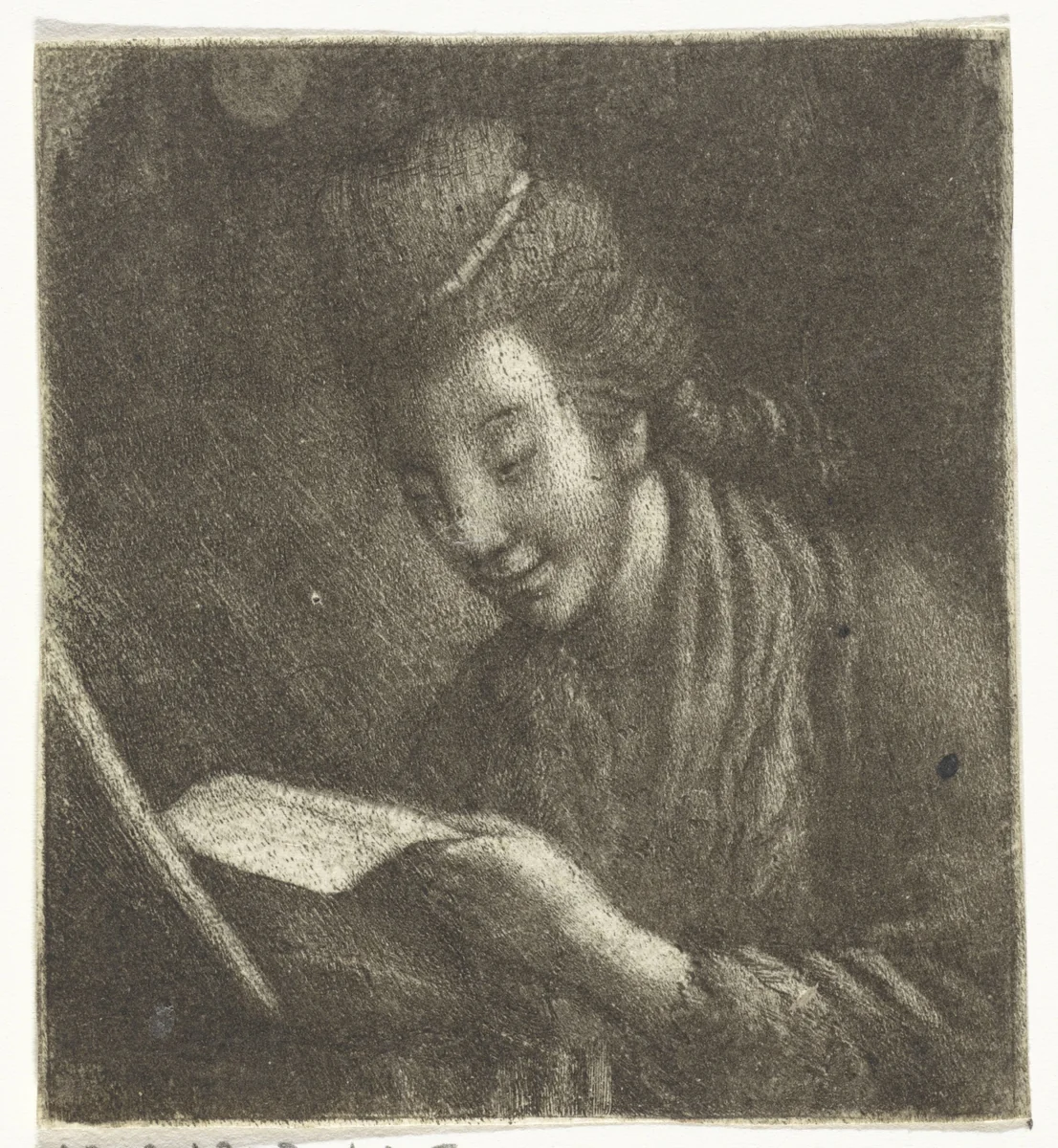 Jonge vrouw met bladmuziek by Theodorus de Roode, print, 1746-1793