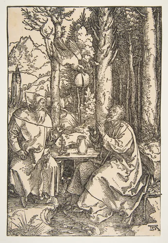 Saint Anthony and Saint Paul in the Desert by Albrecht Dürer, print, 1503-1504