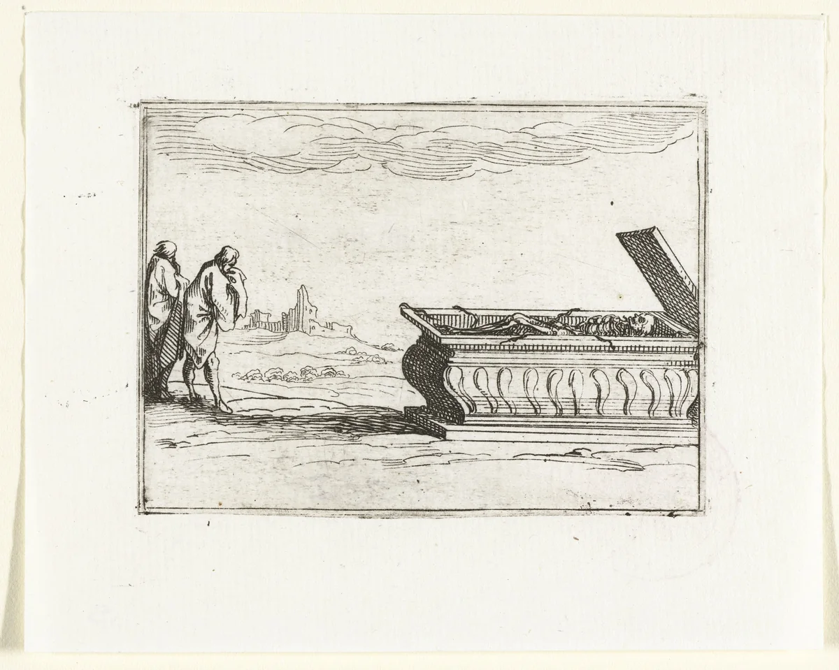 Geopend graf by Jacques Callot, print, 1621-1635