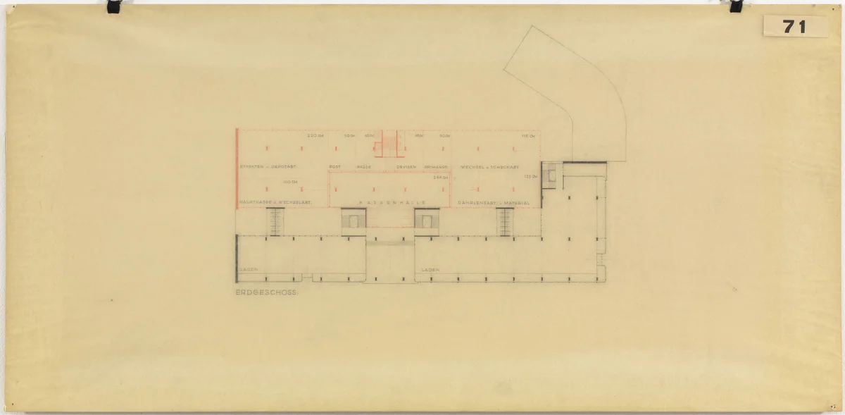 Bank and Office Building, project, Stuttgart, Germany, Street-level plan by Ludwig Mies van der Rohe, architecture, 1928