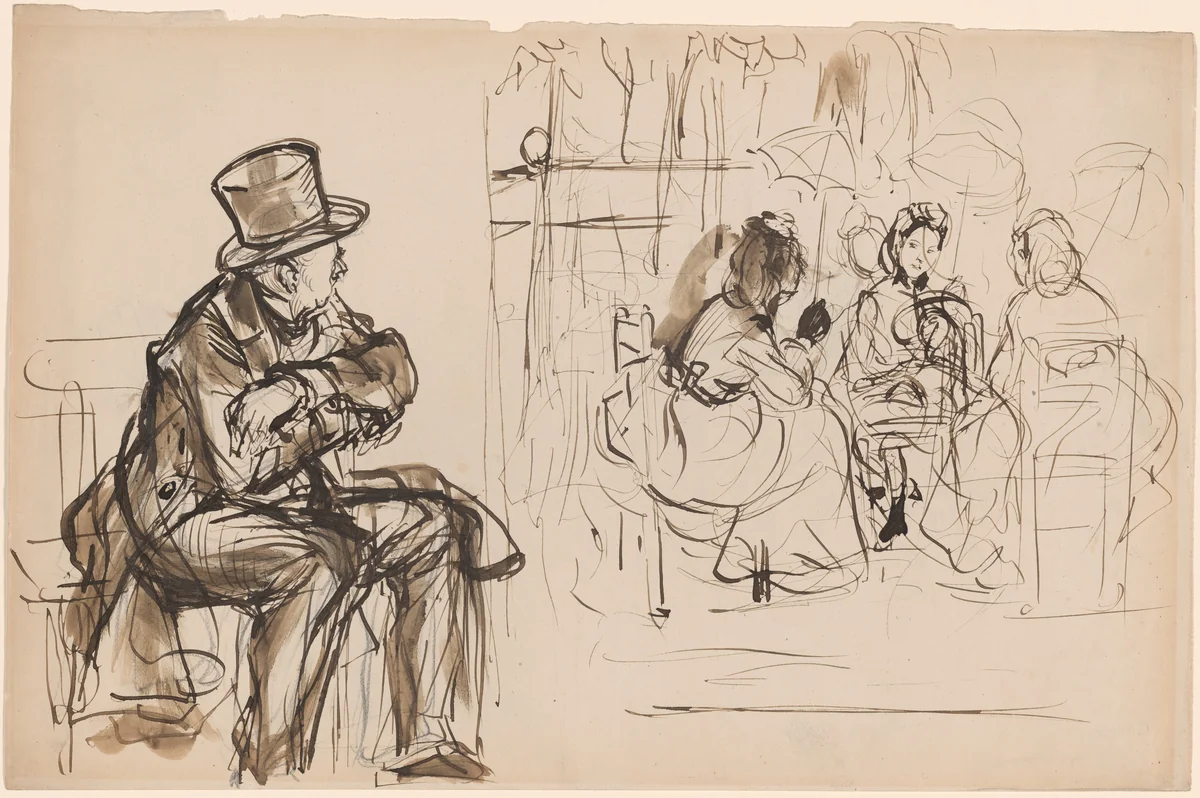 Scene at a Paris Cafe by Edme-Alexis-Alfred Dehodencq, drawing, 1822-1882