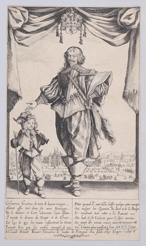 Portrait of Claude Dereut and His Son, Jean by Jacques Callot, print, 1627-1637