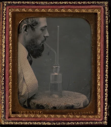 James Hyatt Inhaling Chlorine Gas by Peter Welling, photograph, 1850-1855