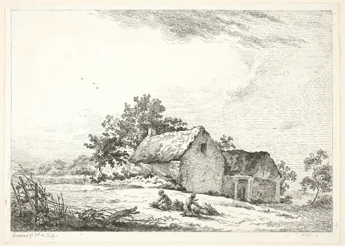 Farm Scene with Boys Bundling Wood by Louis Simon Lempereur, print, 1755
