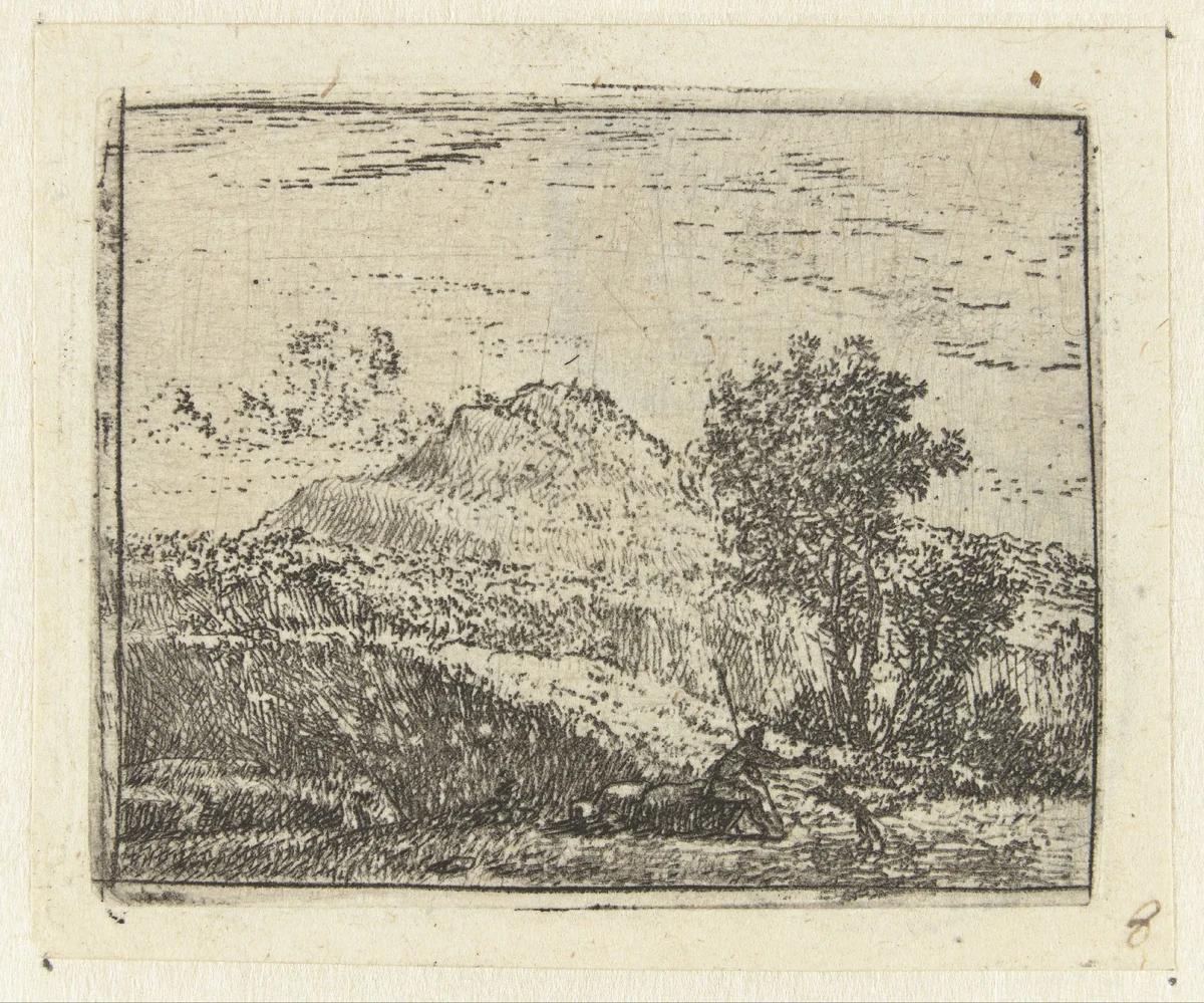 Italianiserend landschap met herder en hond by Karel du Jardin, print, 1652-1659