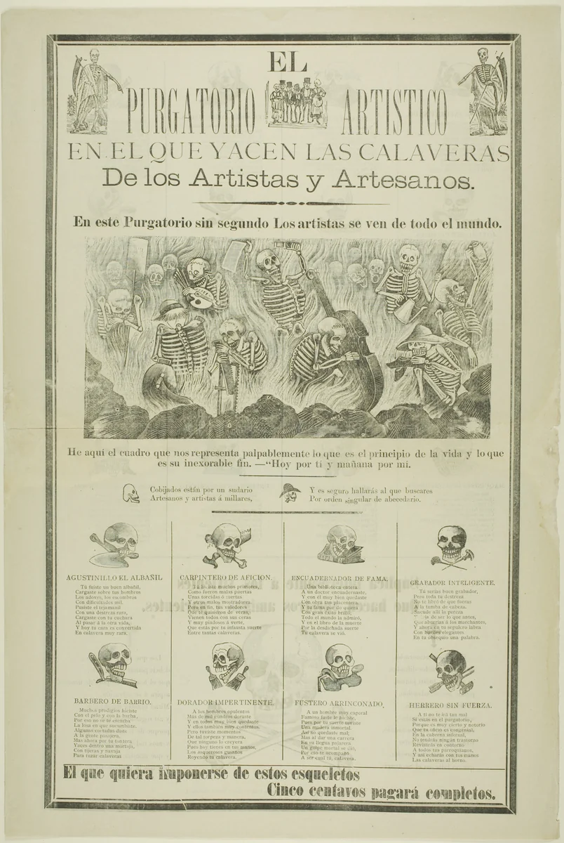 The Artistic Purgatory, Wherein Sprawl the Calaveras of Artists and Artisans by José Guadalupe Posada, print, 1871-1913